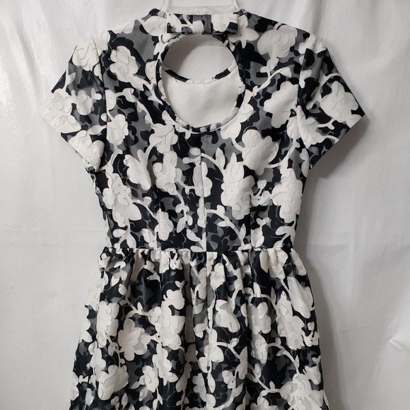 Kate Spade Jacquard Party Dress 4 Floral Keyhole POCKETS Fit Flare Black Pink - Picture 13 of 14